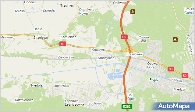mapa Kruszyniec gmina Sicienko, Kruszyniec gmina Sicienko na mapie Targeo