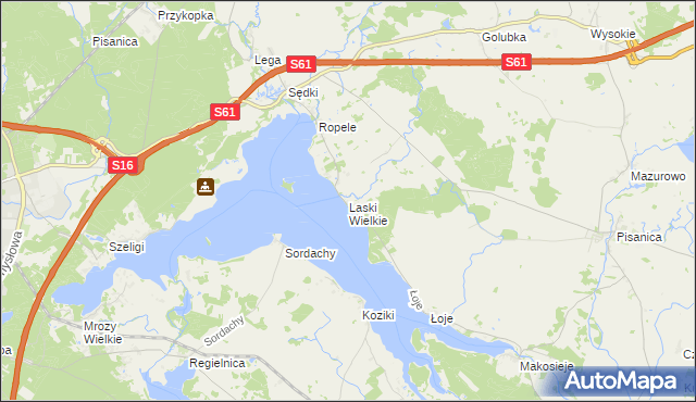 mapa Laski Wielkie gmina Kalinowo, Laski Wielkie gmina Kalinowo na mapie Targeo