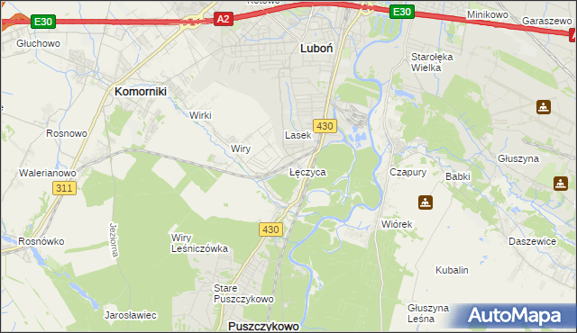 mapa Łęczyca gmina Komorniki, Łęczyca gmina Komorniki na mapie Targeo