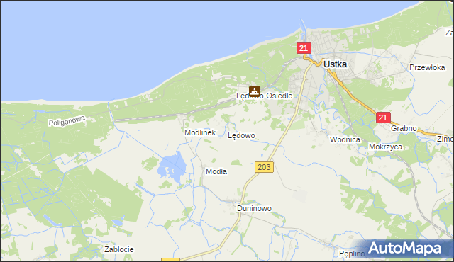 mapa Lędowo gmina Ustka, Lędowo gmina Ustka na mapie Targeo