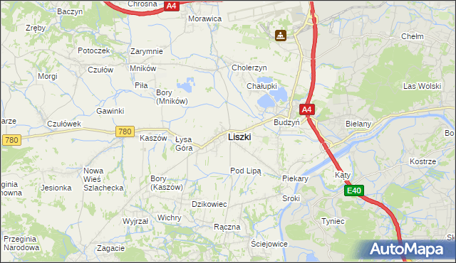 mapa Liszki powiat krakowski, Liszki powiat krakowski na mapie Targeo