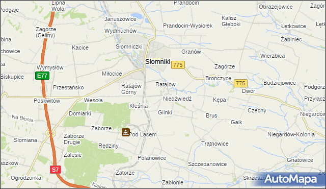 mapa Niedźwiedź gmina Słomniki, Niedźwiedź gmina Słomniki na mapie Targeo