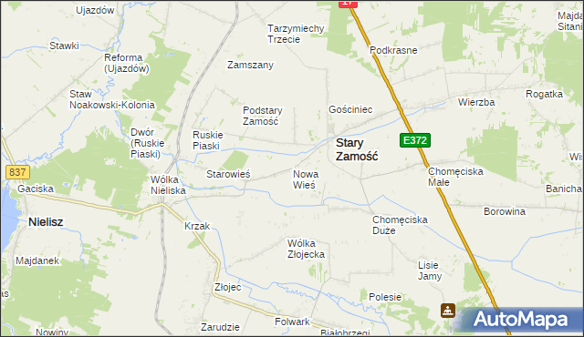 mapa Nowa Wieś gmina Stary Zamość, Nowa Wieś gmina Stary Zamość na mapie Targeo