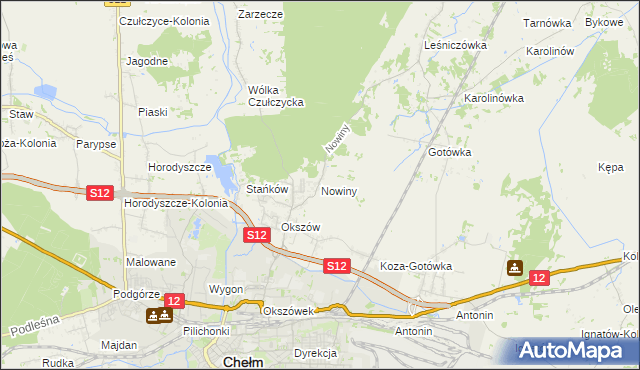 mapa Nowiny gmina Chełm, Nowiny gmina Chełm na mapie Targeo