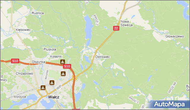 mapa Ostrowiec gmina Wałcz, Ostrowiec gmina Wałcz na mapie Targeo