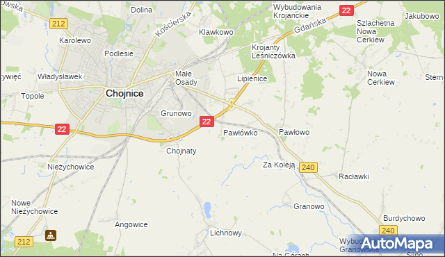 mapa Pawłówko gmina Chojnice, Pawłówko gmina Chojnice na mapie Targeo