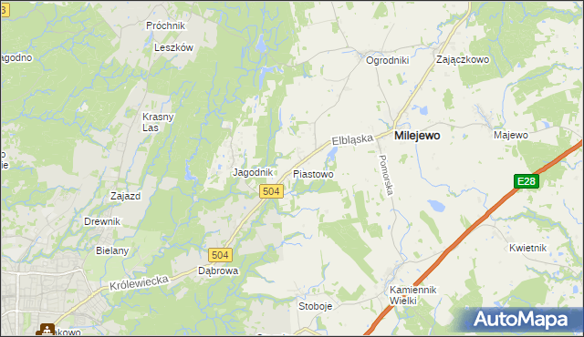 mapa Piastowo gmina Milejewo, Piastowo gmina Milejewo na mapie Targeo