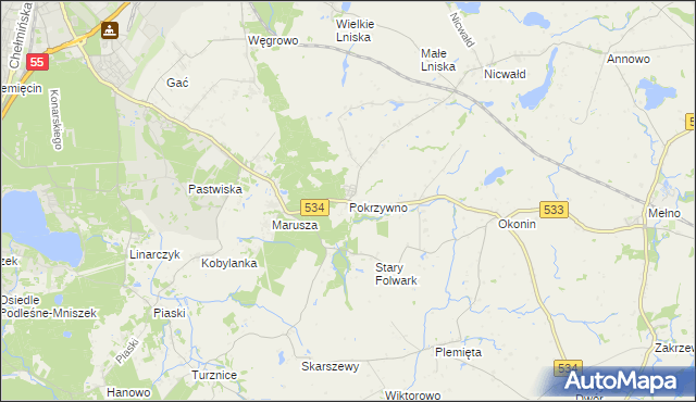 mapa Pokrzywno gmina Gruta, Pokrzywno gmina Gruta na mapie Targeo