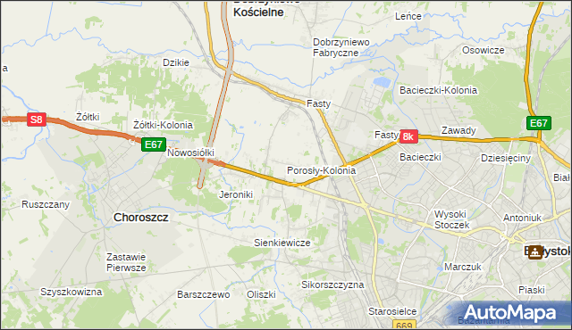 mapa Porosły-Kolonia, Porosły-Kolonia na mapie Targeo