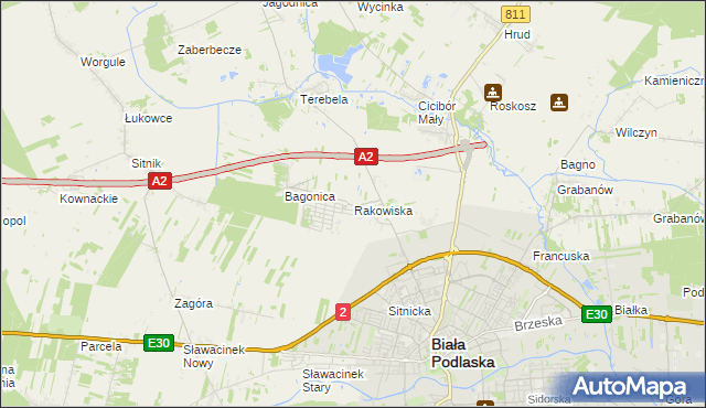 mapa Rakowiska gmina Biała Podlaska, Rakowiska gmina Biała Podlaska na mapie Targeo
