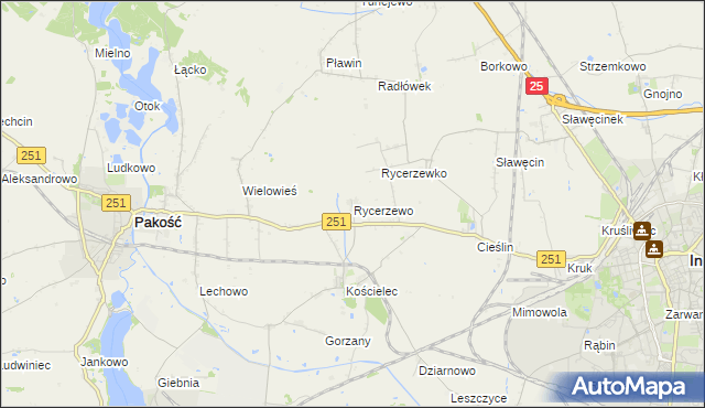 mapa Rycerzewo gmina Pakość, Rycerzewo gmina Pakość na mapie Targeo