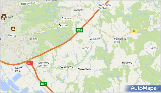 mapa Sierpin, Sierpin na mapie Targeo