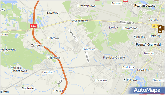 mapa Skórzewo gmina Dopiewo, Skórzewo gmina Dopiewo na mapie Targeo