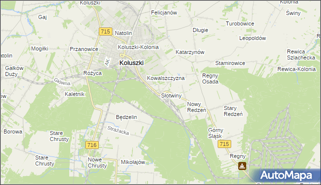 mapa Słotwiny gmina Koluszki, Słotwiny gmina Koluszki na mapie Targeo
