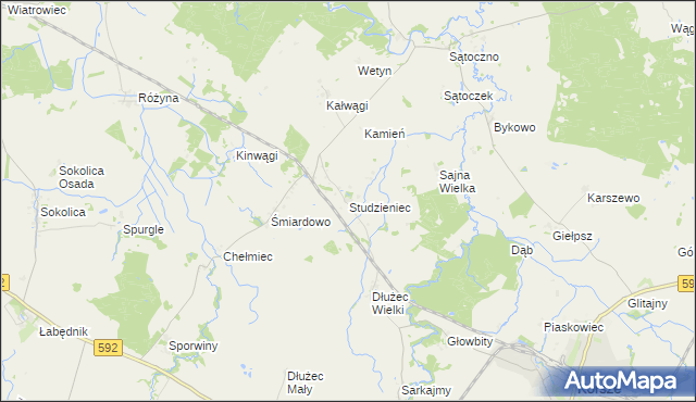 mapa Studzieniec gmina Korsze, Studzieniec gmina Korsze na mapie Targeo