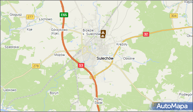 mapa Sulechów powiat zielonogórski, Sulechów powiat zielonogórski na mapie Targeo
