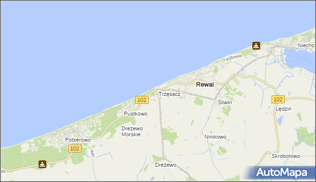 mapa Trzęsacz gmina Rewal, Trzęsacz gmina Rewal na mapie Targeo