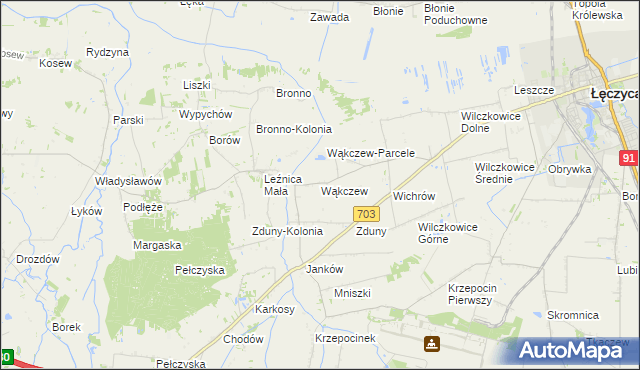 mapa Wąkczew, Wąkczew na mapie Targeo