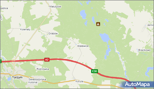 mapa Walewice gmina Torzym, Walewice gmina Torzym na mapie Targeo