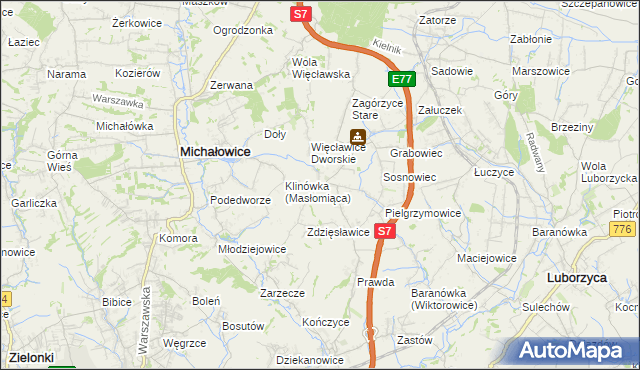 mapa Więcławice Stare, Więcławice Stare na mapie Targeo