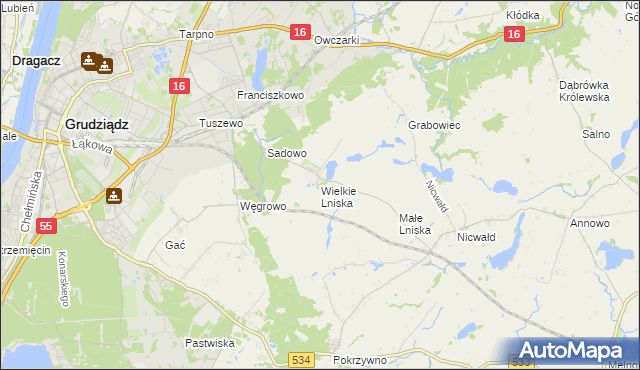 mapa Wielkie Lniska, Wielkie Lniska na mapie Targeo