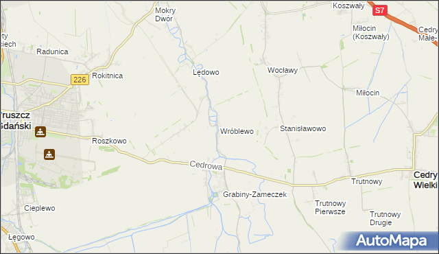 mapa Wróblewo gmina Suchy Dąb, Wróblewo gmina Suchy Dąb na mapie Targeo