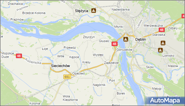 mapa Występ gmina Sieciechów, Występ gmina Sieciechów na mapie Targeo