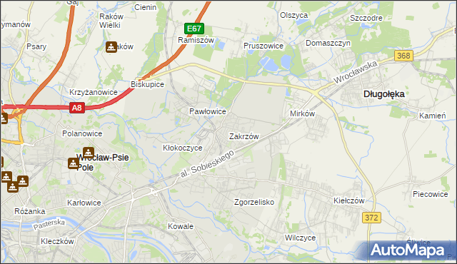 mapa Zakrzów gmina Wrocław, Zakrzów gmina Wrocław na mapie Targeo