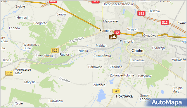 mapa Zawadówka gmina Chełm, Zawadówka gmina Chełm na mapie Targeo