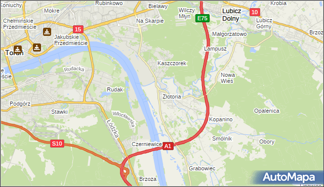 mapa Złotoria gmina Lubicz, Złotoria gmina Lubicz na mapie Targeo