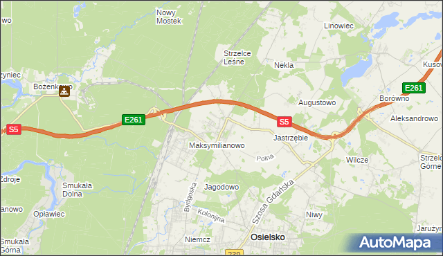 mapa Żołędowo gmina Osielsko, Żołędowo gmina Osielsko na mapie Targeo