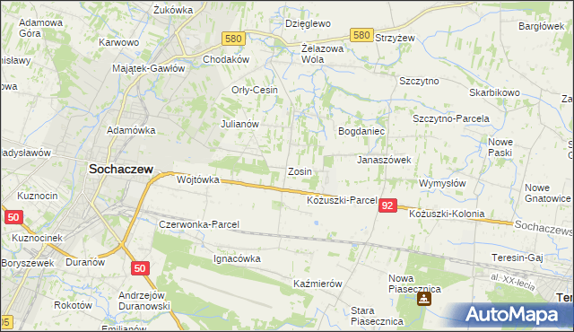 mapa Zosin gmina Sochaczew, Zosin gmina Sochaczew na mapie Targeo