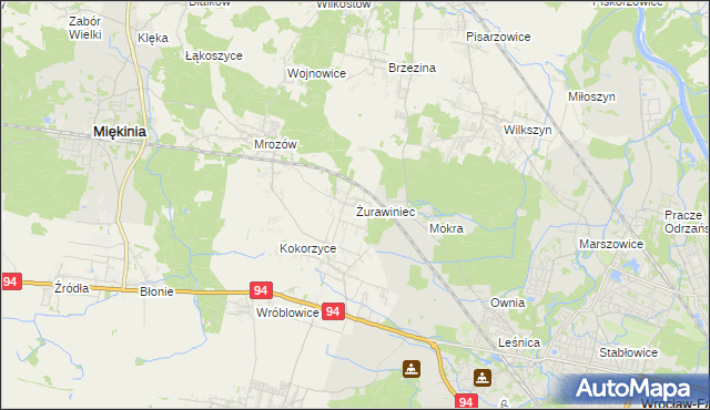 mapa Żurawiniec gmina Miękinia, Żurawiniec gmina Miękinia na mapie Targeo