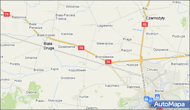 mapa Bronisławów gmina Biała, Bronisławów gmina Biała na mapie Targeo