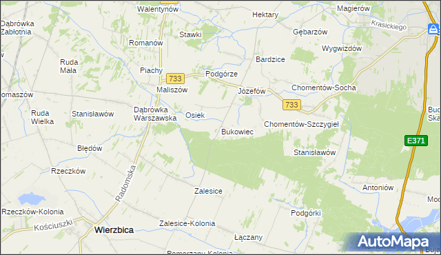 mapa Bukowiec gmina Kowala, Bukowiec gmina Kowala na mapie Targeo