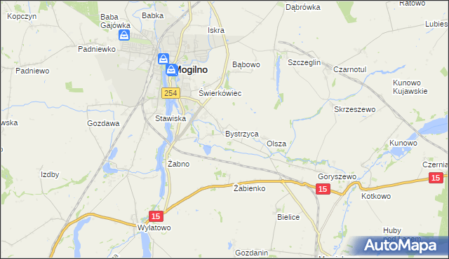 mapa Bystrzyca gmina Mogilno, Bystrzyca gmina Mogilno na mapie Targeo