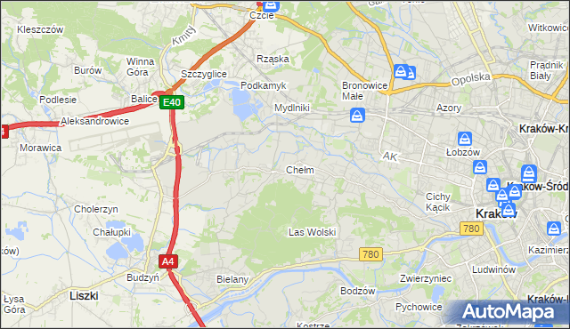 mapa Chełm gmina Kraków, Chełm gmina Kraków na mapie Targeo
