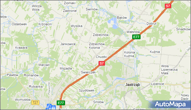 mapa Chustki, Chustki na mapie Targeo