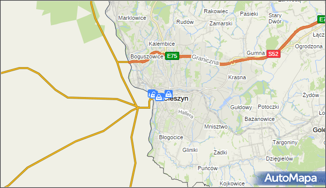 mapa Cieszyna, Cieszyn na mapie Targeo