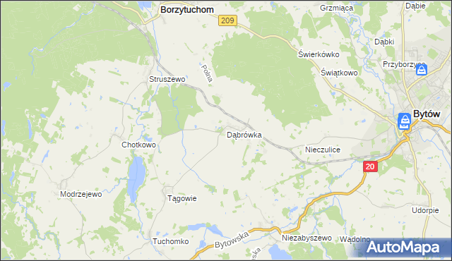 mapa Dąbrówka gmina Borzytuchom, Dąbrówka gmina Borzytuchom na mapie Targeo