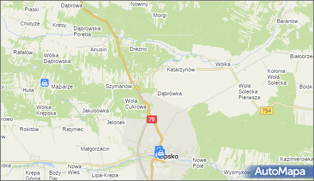 mapa Dąbrówka gmina Lipsko, Dąbrówka gmina Lipsko na mapie Targeo