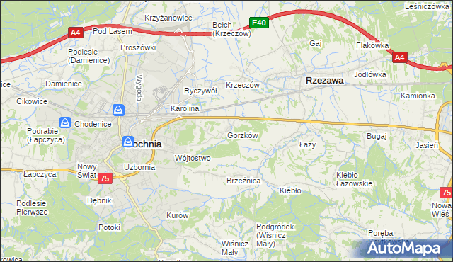 mapa Gorzków gmina Bochnia, Gorzków gmina Bochnia na mapie Targeo