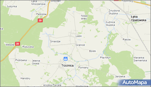 mapa Granice gmina Trzcinica, Granice gmina Trzcinica na mapie Targeo