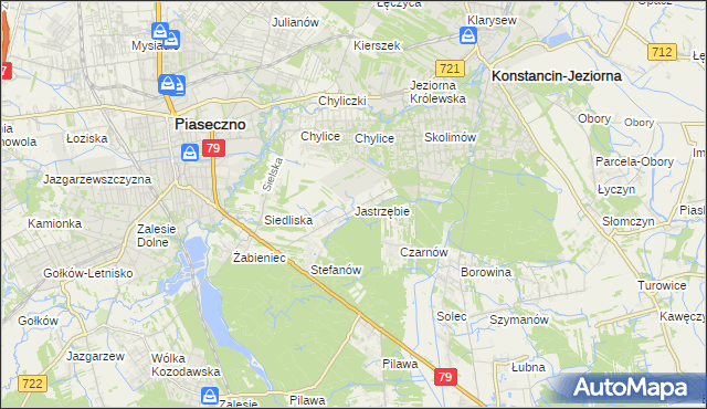 mapa Jastrzębie gmina Piaseczno, Jastrzębie gmina Piaseczno na mapie Targeo