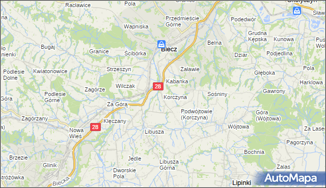 mapa Korczyna gmina Biecz, Korczyna gmina Biecz na mapie Targeo