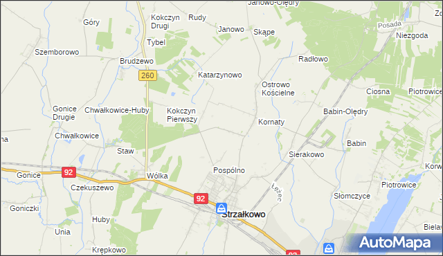 mapa Kornaty-Kolonia Druga, Kornaty-Kolonia Druga na mapie Targeo