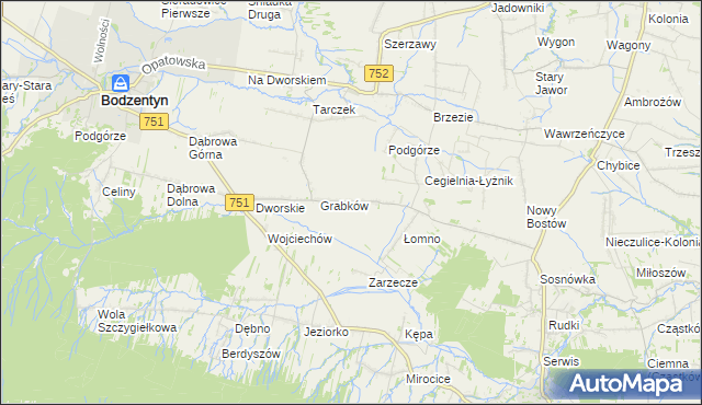 mapa Krajków gmina Pawłów, Krajków gmina Pawłów na mapie Targeo