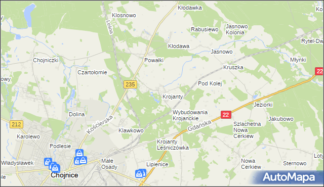 mapa Krojanty, Krojanty na mapie Targeo