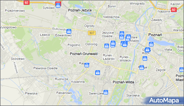 mapa Łazarz gmina Poznań, Łazarz gmina Poznań na mapie Targeo