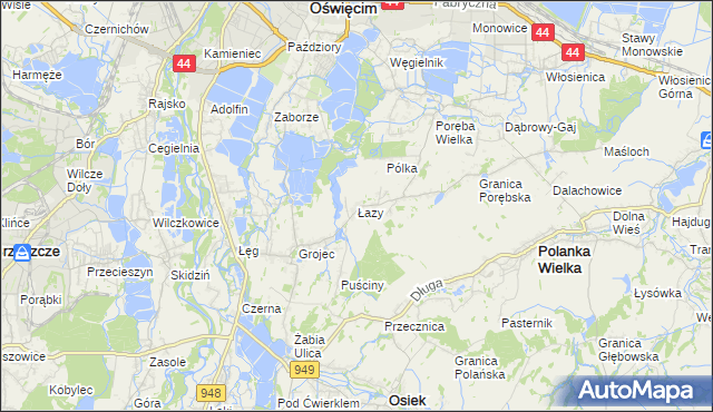 mapa Łazy gmina Oświęcim, Łazy gmina Oświęcim na mapie Targeo
